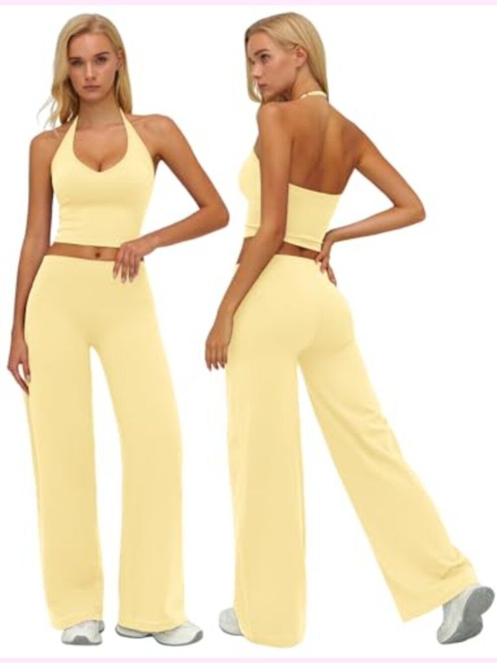 2 Piece Workout Set Spaghetti Strap Crop Top & Wide Leg Yoga Pants